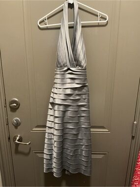 JS Collection Silver Grey Evening Halter Prom Cocktail Halter Dress Size 4
